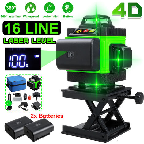 Niveau Laser 4D 360° 16 lignes automatique FASGet 2 Batteries avec accessoires LCD Jmax
