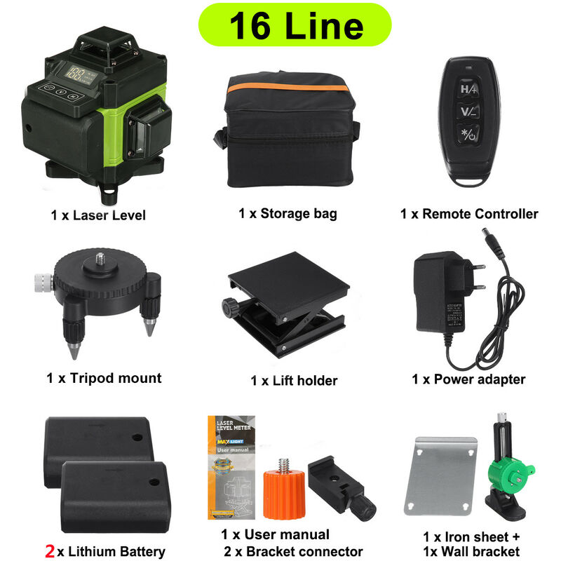 Niveau Laser 4D 360 ° 16 lignes automatique FASGet 2 Batteries Fantablau