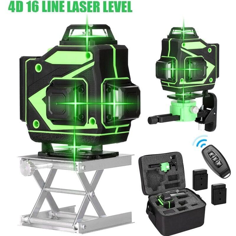 Niveau Laser 4D 4x360° autonivelant, Laser Chantier Autonivelant vert 3D, 2400mAh Batteries Rechargeable, Line Ligne Laser Verte Horizontal et