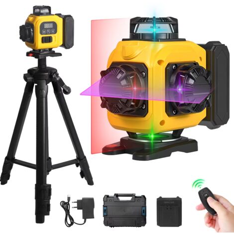 Niveau laser 4D à 16 lignes, faisceau à 4 couleurs, alignement horizontal et vertical à 360°, adapté à la décoration et à l'accrochage de tableaux.