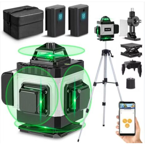 Niveau laser 4D à 16 lignes, outil de mesure, rotation horizontale/verticale à 360°, trépied, télécommande, IP54, 2 batteries.