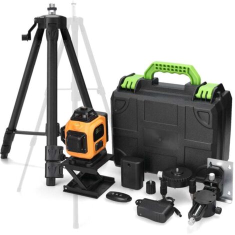 Niveau Laser avec Trepied, 4D 16 Lignes Couleur orangeRotatif Laser Level Multifonctionnel 4 x 360° Niveaux Laser Autonivelant en Croix, Télécommande
