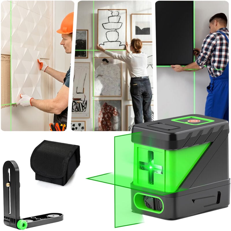 Niveau Laser Croix Vert Sdlogal Commutable Ligne Laser Auto-nivellement, avec Base, Ligne Croix/Horizontale/Verticale, 20m, pour Intérieur Extérieur,