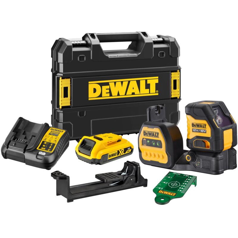 Laser lignes croisées DCE088NG18 Dewalt vert, 18V, 1x 2,0 Ah et chargeur dans tstak