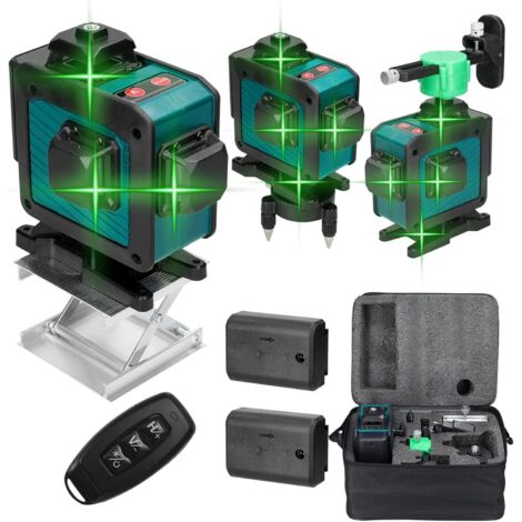 Niveau Laser en 360° 4D 16 Lignes D'auto-Nivellement du Niveaux Laser Vert Rotatif  2  Batteries de 2400mAh Rechargeables  IP54 Imperméable  Télécommande  Niveau Laser 360
