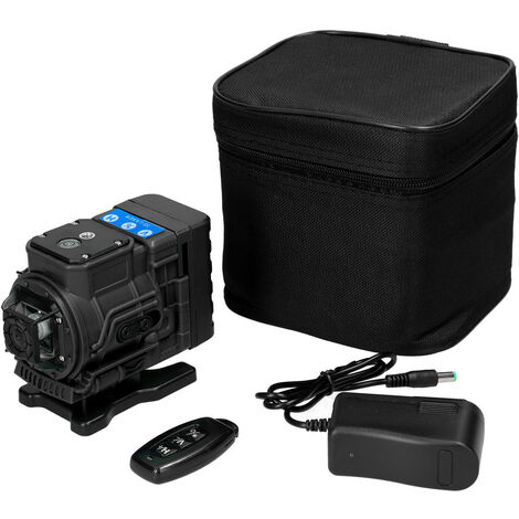Niveau laser horizontal avec 12 lignes laser horizontales et verticales, système d'auto-nivellement de 3 degrés, avec télécommande et une batterie