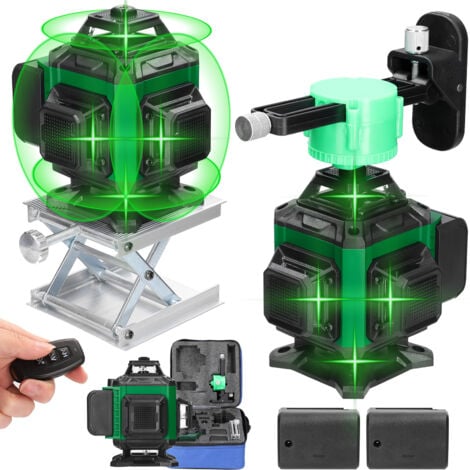 Niveau laser horizontal avec 16 lignes laser horizontales et verticales, système d'autonivellement de 3 degrés, avec plateforme élévatrice, télécommande et 2 piles