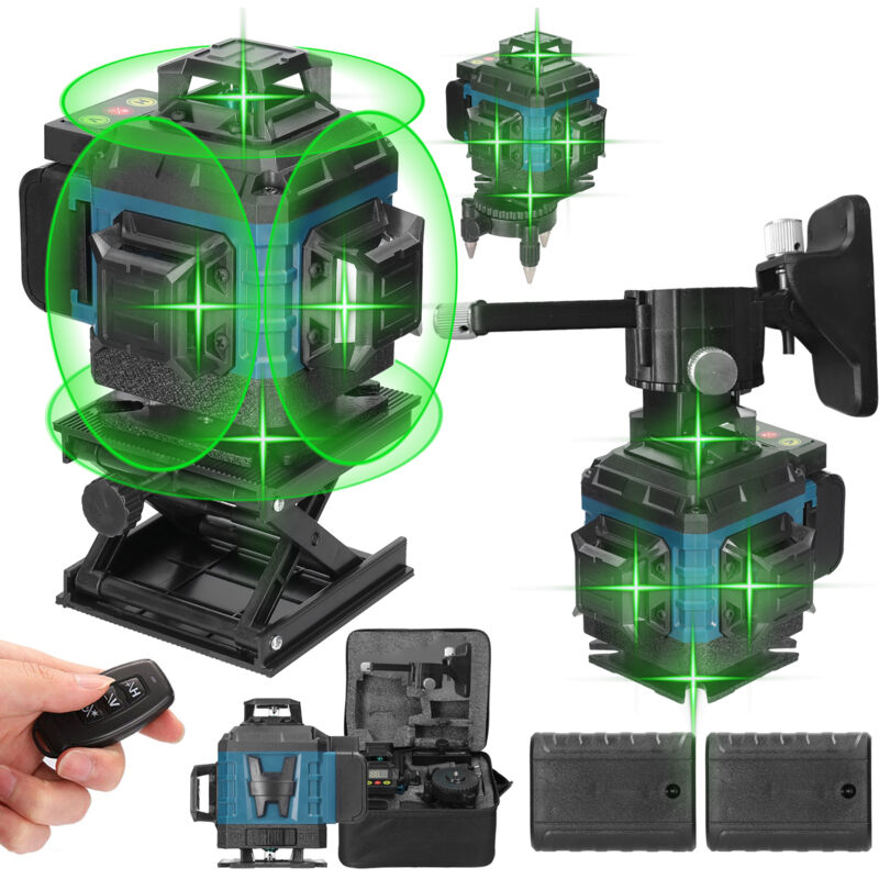 Niveau laser horizontal avec 16 lignes laser horizontales et verticales,affichage numérique de la batterie, livré avec une télécommande et 2 piles,