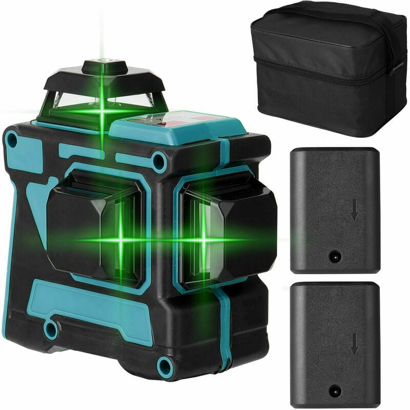 Trimec - Niveau laser Indicateur de niveau laser multifonction 3D 12 lignes + batterie + chargeur + étui de transport corps bleu, deux batteries,