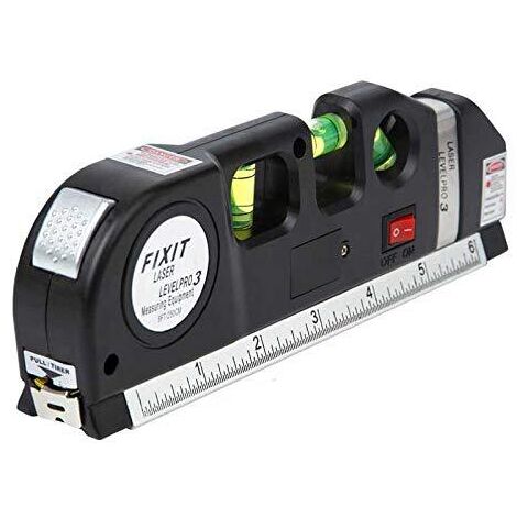 Niveau laser multifonction avec mesure laser et ruban à mesurer de 2,4 mètres (8 pieds), règles standard et métriques réglables.