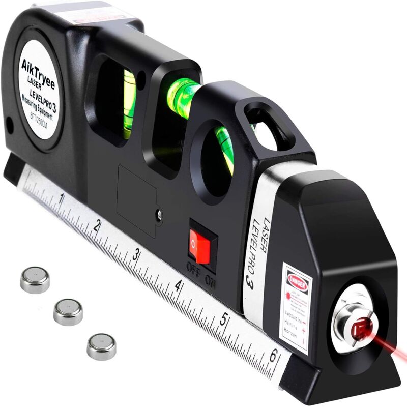 Niveau Laser Multifonction Lignes Croisées - Règle Métrique 2,5 m 8 Pi - Outil pour Fixation Tableaux Armoires & Carreaux de Mur