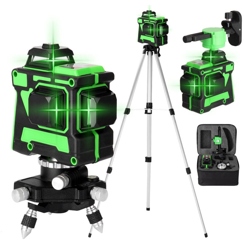 KKmoon Niveau laser autonivelant multifonctionnel 3D 12 lignes avec barre d'extension en alliage réglable sur 3 hauteurs de 1,5 m, support de trépied