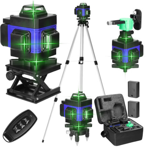 Niveau laser multifonctionnel 4D 16 lignes avec batterie Li-Ion rechargeable par USB Outil de nivellement avec rallonge en alliage réglable en hauteur de 1,2 m Montage sur trépied, bleu