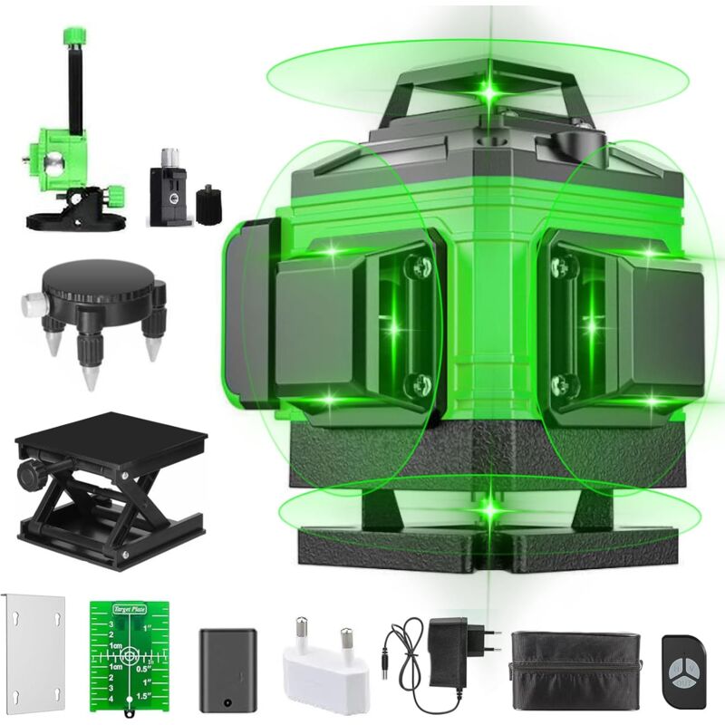 Niveau laser, Niveau Laser Vertical Horizontal Autonivelant, Verte Niveaux avec Autonivelant de Fonction, avec 2 Batteries rechargeables 2600 mAh (8