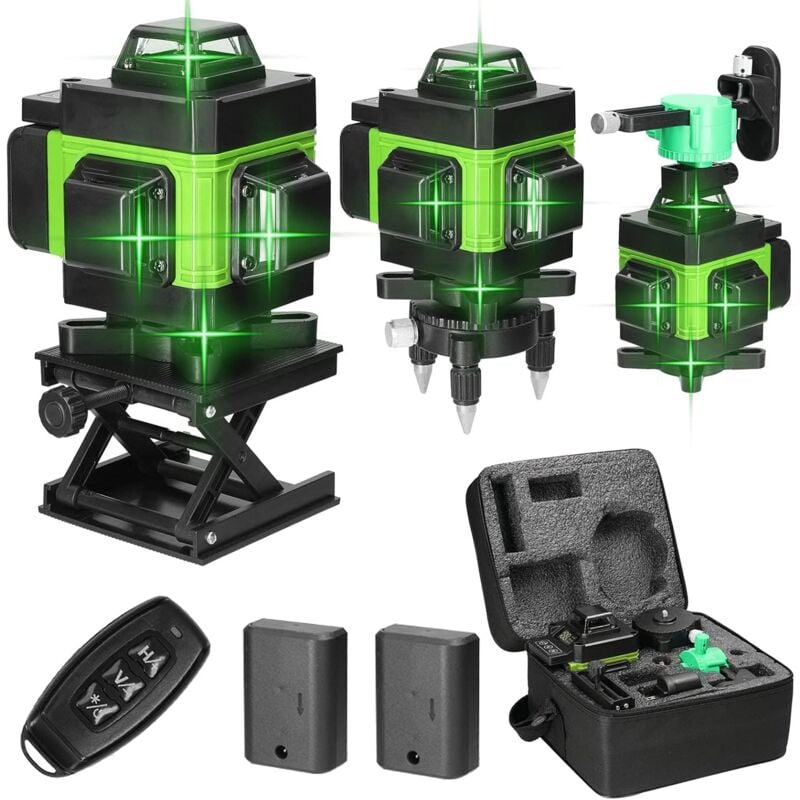 Niveau Laser, Niveaux à bulle laser 4D 16 Lignes Laser Horizontal Vertical d'outil Autonivelant de Niveaux avec Fonction d'auto-nivellement avec