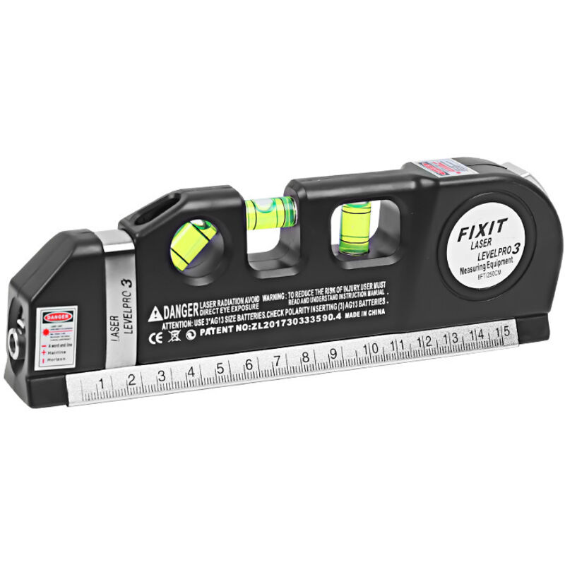Niveau Laser Polyvalent , Niveaux à Bulle, Ruban à Mesurer, Règle Standard et Métrique (8 pi / 250 cm)