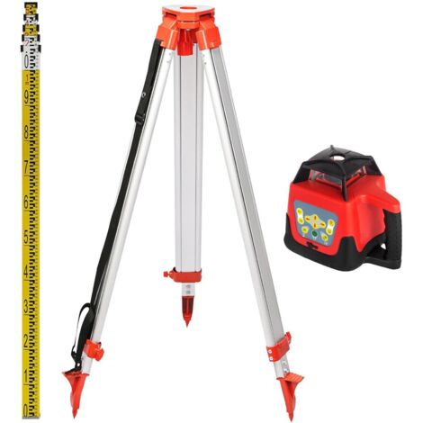 Niveau Laser Rotatif avec Trépied et Mire, Portée Mesure 500 m Kit Laser Rotatif avec Trépied et Mire, Niveau Laser Autonivelant à 360°, 165 cm Ouvert 104 cm Fermé Trépied Télescopique, 5 m Mire