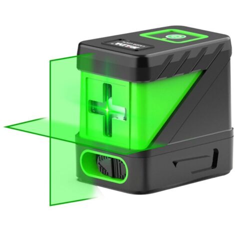 Niveau laser vert, 2 lignes croisées, rotation 360 degrés, précision ±0,2 mm/m, 505-550 nm, IP 54, plage d'auto-nivellement ± 3°