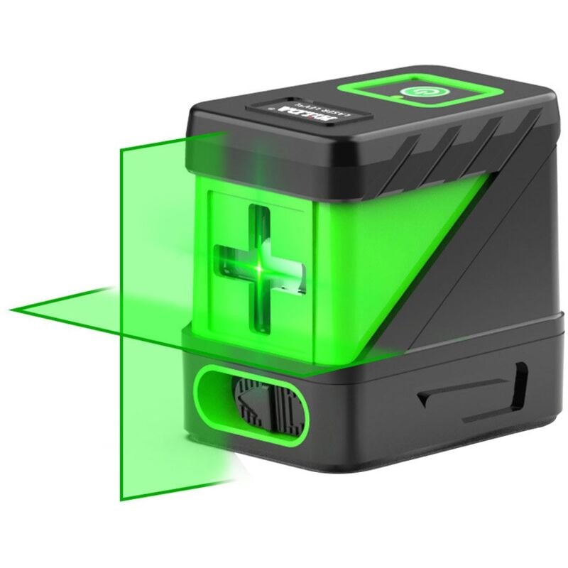 Niveau laser vert, 2 lignes croisées, rotation 360 degrés, précision ±0,2 mm/m, 505-550 nm, ip 54, plage d'auto-nivellement ± 3°
