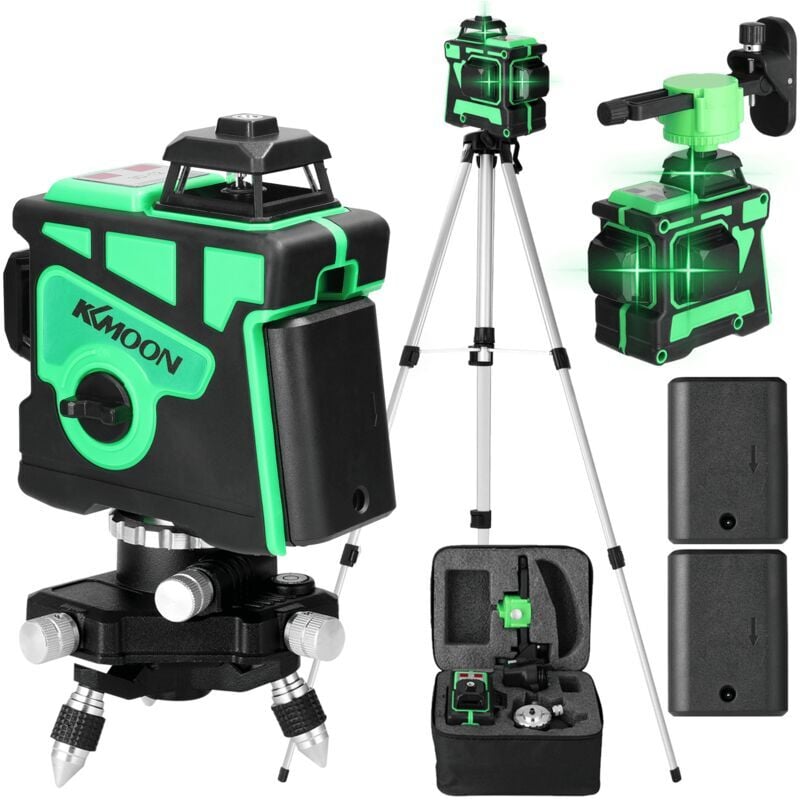 Niveau Laser Vert 360° 12 Lignes Autonivelant de Niveaux, Lazer avec Fonction d'auto-nivellement, 4800 mAh, Hauteurs Réglable Barre D'extension
