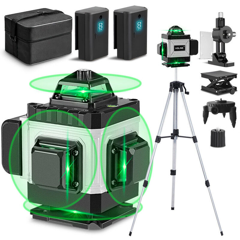Niveau Laser vert 4D 16 lignes, Horizontale/Verticale à 360°,IP54 Avec télécommande et étui de transport - Trépied de niveau 150 cm