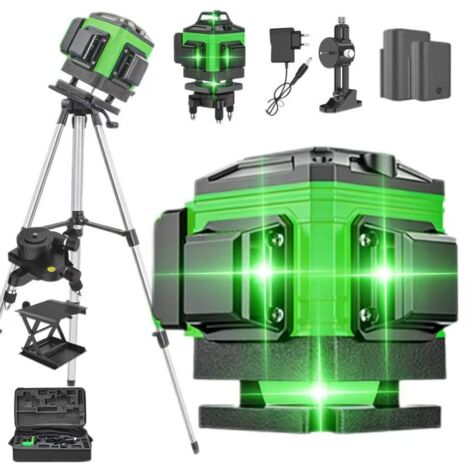 Niveau laser vert à 12 lignes, nivellement automatique 4D, outil laser à réticule horizontal et vertical à 360°, rechargeable, IP54.