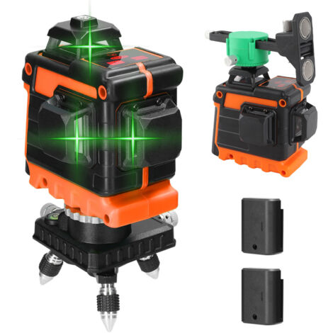 Niveau multifonction à 12 lignes de lumière verte, kit de niveau laser, IP54, système d'autonivellement, orange.