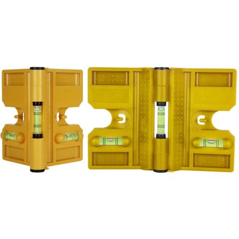 Niveau pliant de chantier avec fixation et systèmes de calibrage vertical/horizontal, doté de sangles élastiques pour la mesure.