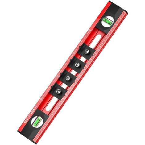 Nivel de burbuja con plantilla de perforación, nivel para instalación de enchufes, ayuda de perforación precisa con 4 bloques de posicionamiento, aluminio 40 cm