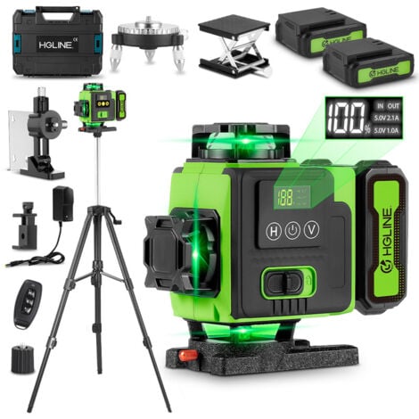 ONEVAN Nivel láser autonivelante con pantalla LCD, herramienta de línea cruzada con haz verde Bluetooth para azulejos, 360° horizontal/vertical, con trípode de nivel de 100 cm