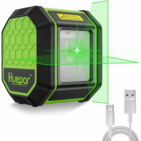 Nivel láser de línea cruzada de haz verde, herramienta láser de línea vertical y horizontal autonivelante Batería recargable de iones de litio para construcción, cuadros colgantes y marca de pared-FC0