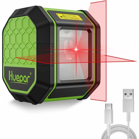 Nivel láser, láser cruzado autonivelante de 45 m, giro a prueba de golpes Línea láser roja horizontal y vertical, IP54 a prueba de agua y polvo con bolsa protectora y batería recargable de iones de li