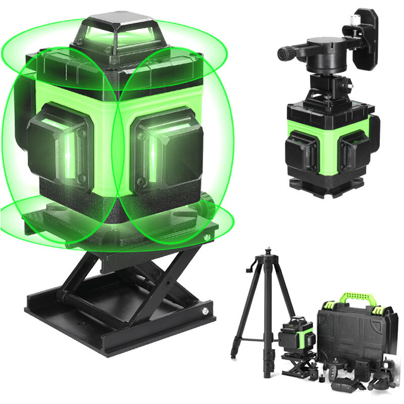 Ej.life - Nivel láser rotatorio 4 x 360°, 16 líneas, autoequilibrado, verde, nivelación vertical y horizontal, IP54, 2 baterías de 2400 mAh, con