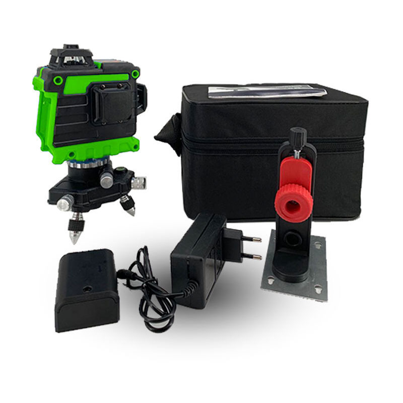 Nivel láser verde 3D Nivel láser autonivelante de 360° 12 líneas, herramienta de nivelación vertical con baterías, soporte de pared, base de 360° y