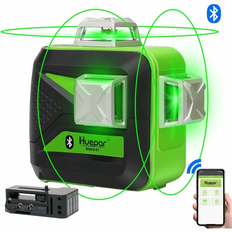 

Nivel Láser Verde 3x360 con Bluetooth & MODO DE PULSO Huepar 3D 603CG-BT