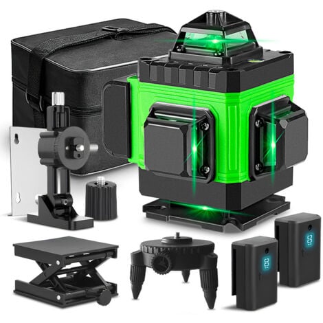 Nivel láser verde 4D 16 líneas, Horizontal/Vertical 360°,IP54 Con mando a distancia y maletín de transporte - LK-804