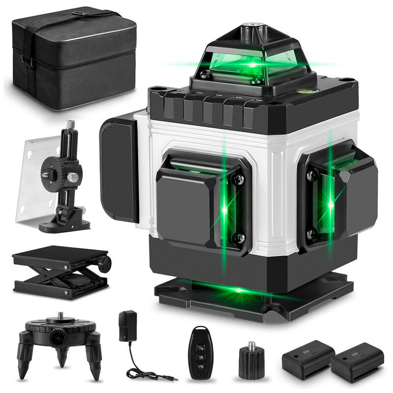 Nivel láser verde 4D 16 líneas, Horizontal/Vertical 360°,IP54 Con mando a distancia y maletín de transporte - LK-804