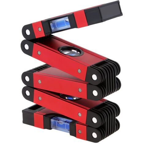 Nivel plegable multifuncional, herramienta de medición multiángulo de 71,1 cm, 5 secciones con 4 niveles de burbuja (45°/90°/180°), nivelación precisa en cualquier posición, nivel magnético.