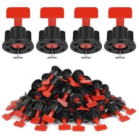 Nivelador de azulejos KZQ, kit reutilizable de 50 piezas, cuña autoniveladora, alisador de azulejos con pasadores reemplazables de 1.5" (rojo y negro)