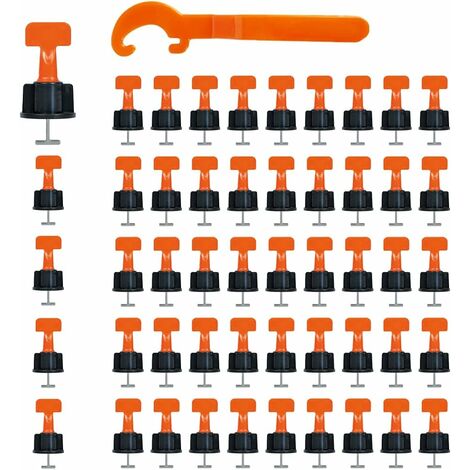 Nivelador de baldosas × 50, kit de nivelación de baldosas, sistema de nivelación de baldosas reutilizable, herramienta de bricolaje para pared, suelo, 1 llave