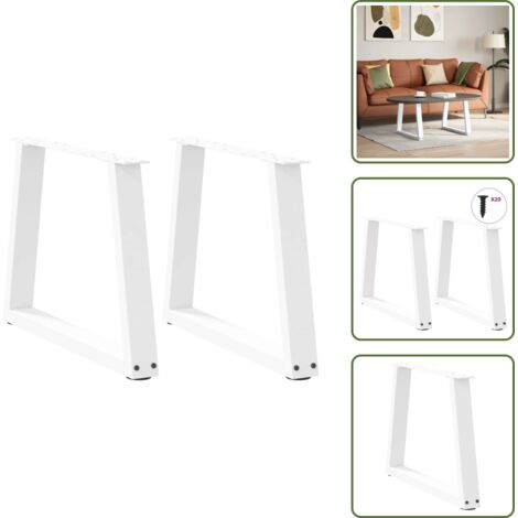 Niveladores para mesa - vidaXL Patas para mesa de centro en forma de V (2 unidades), color blanco, 50 x (42-43,3) cm, acero - Patas en forma de V