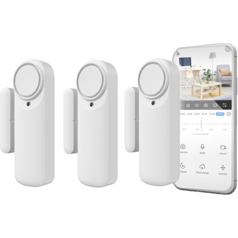 Nivian Allarme per porta intelligente WiFi, sensore magnetico per porte, wireless con app mobile, notifiche in tempo reale, pulsante manuale, sirena 100dB (Pacchetto 3)