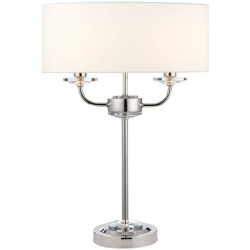 Endon Lighting - Endon Nixon - 2 Light Table Lamp Nickel Plate, White Silk Effect, Crystal Glass, E14