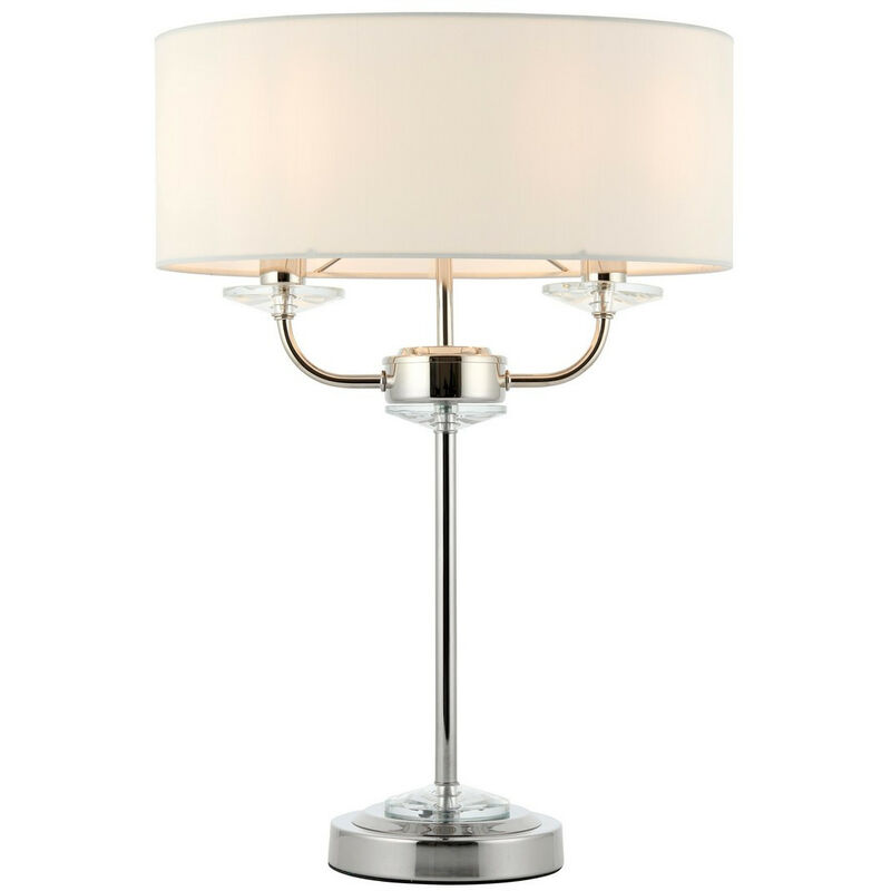 Nixon - 2 Light Table Lamp Nickel Plate, White Silk Effect, Crystal Glass, E14 - Endon