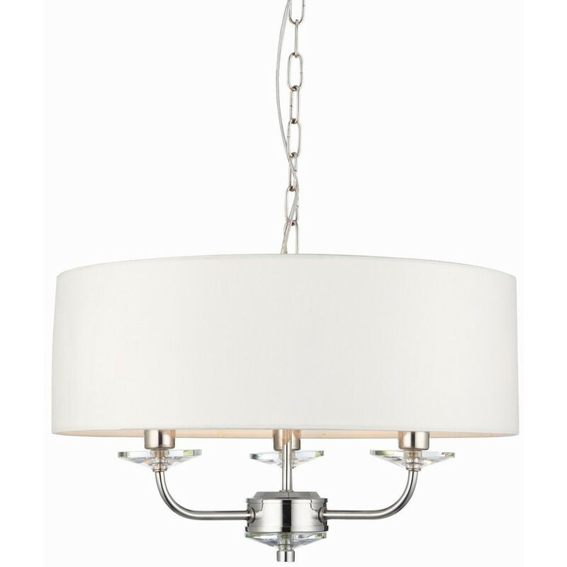 Nixon - 3 Light Multi Arm Ceiling Pendant Nickel Plate, White Silk Effect, E14 - Endon