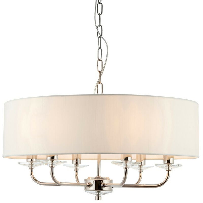 Nixon - 6 Light Multi Arm Ceiling Pendant Nickel Plate, White Silk Effect, E14 - Endon