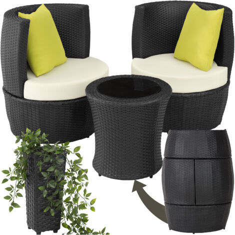 Rattan garden furniture set Nizza - garden tables and chairs, garden furniture set, outdoor table and chairs - black