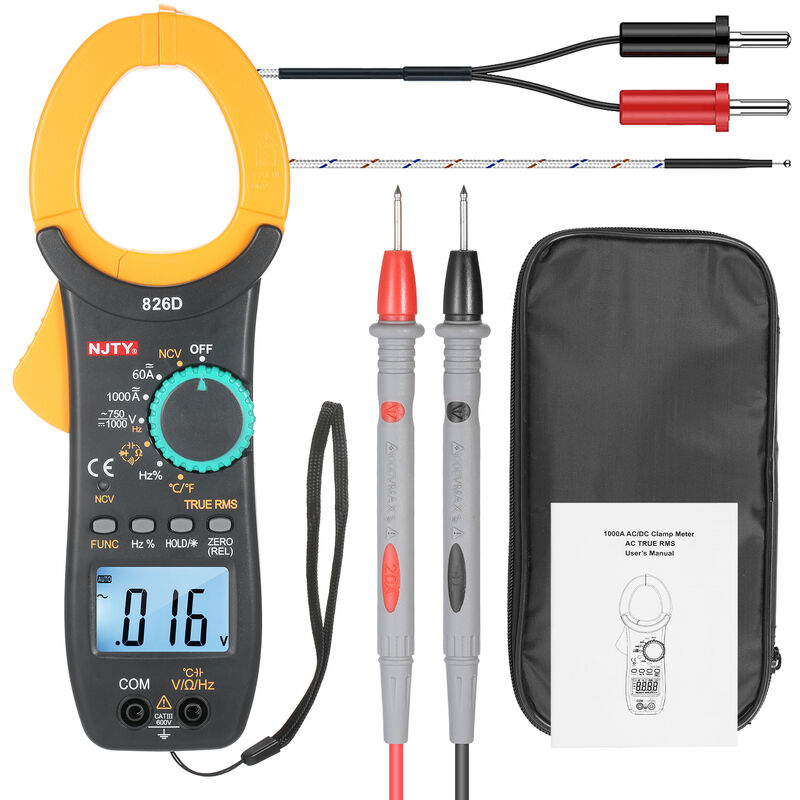 

826D 1000A AC Clamp Meter auto de la gama 6000 cuentas de 1,9 pulgadas metro de la abrazadera universal LCD Digital AC RMS real NCV Tipo, para medir