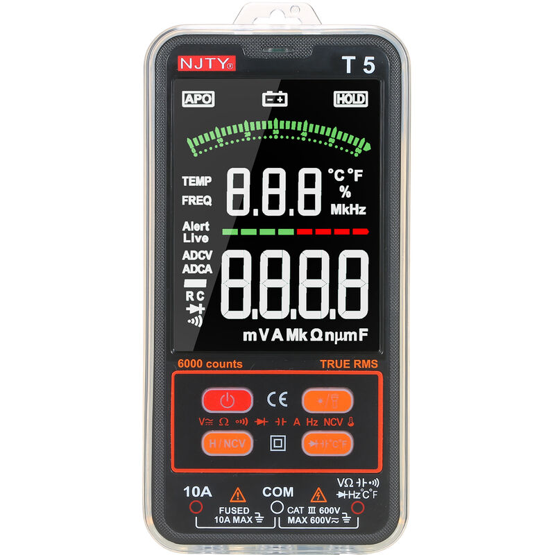 

T5 6000 cuentas True RMS Multimetro Digital Universal Tester 3.8 pulgadas Pantalla LCD grande Multi-Tester 600V Voltimetro 10A Amperimetro AC / DC