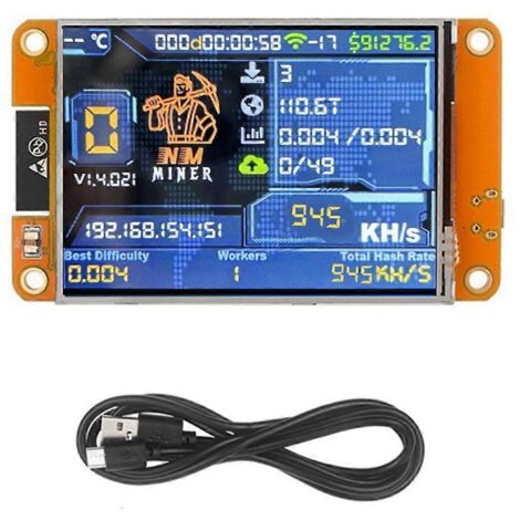 NMMiner NerdMiner 945KH/S Harshrate Écran intelligent 2,8 pouces Bitcoin (comme illustré)